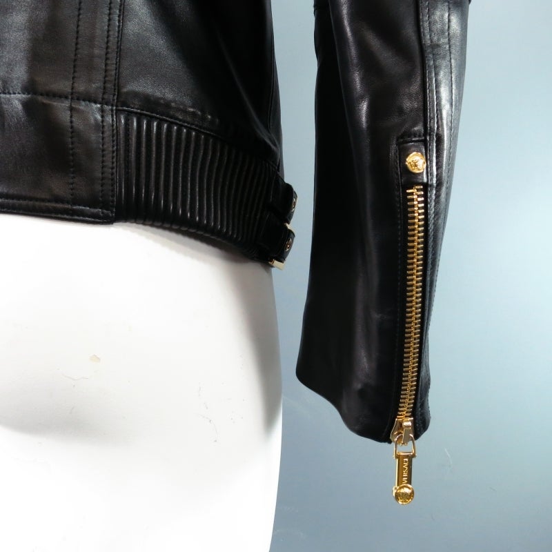 VERSACE 42 Black Leather Motorcylce Jacket with Gold Medusa Hardware at 1stDibs versace medusa
