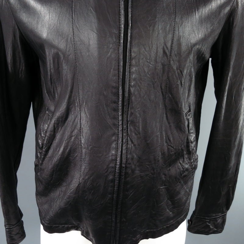 COMME des GARCONS 42 Black Wrinkled Leather Zipper Back Jacket In Excellent Condition In San Francisco, CA