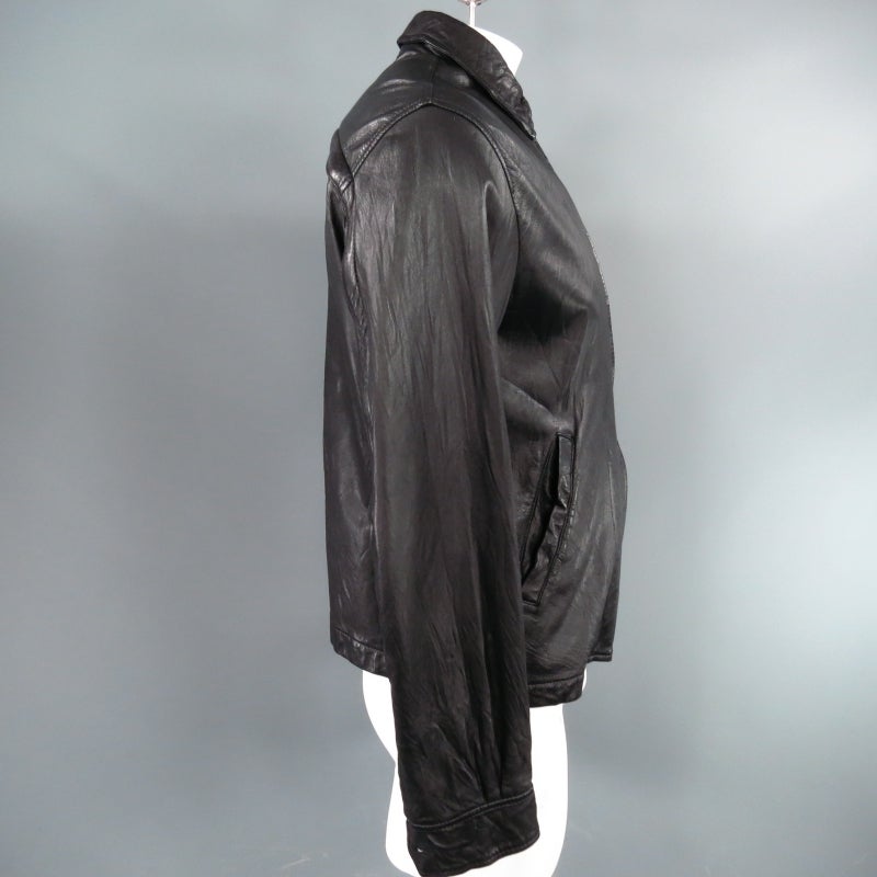 COMME des GARCONS 42 Black Wrinkled Leather Zipper Back Jacket 2