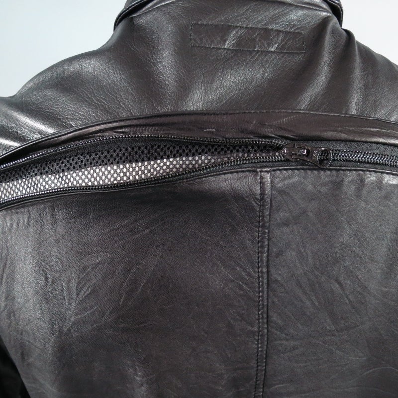 COMME des GARCONS 42 Black Wrinkled Leather Zipper Back Jacket 1