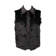 JOHN RICHMOND 40 Black Rayon Reversible Rabbit Fur Vest