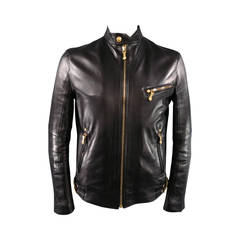 VERSACE 42 Black Leather Motorcylce Jacket with Gold Medusa Hardware