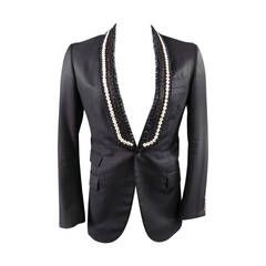 ALEXANDER MCQUEEN 42 Regular Black Wool / Silk Embelished Shawl Lapel Sport Coat