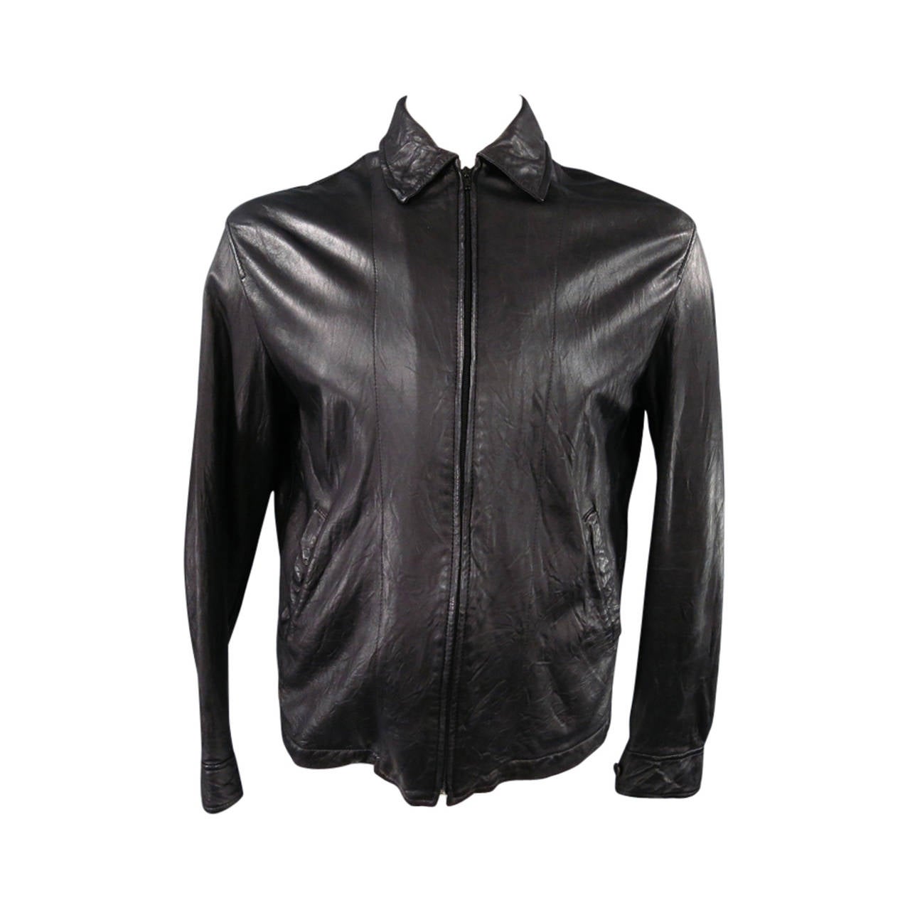 COMME des GARCONS 42 Black Wrinkled Leather Zipper Back Jacket