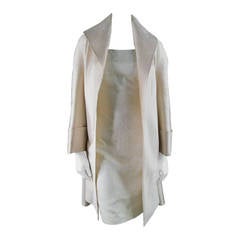 RICHARD TYLER Size 4 Cream Wool / Silk Sheer Lace Cocktail Dress & Coat