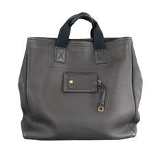 YVES SAINT LAURENT Black Pebbled Leather Detachable Luggage Tag Tote Bag