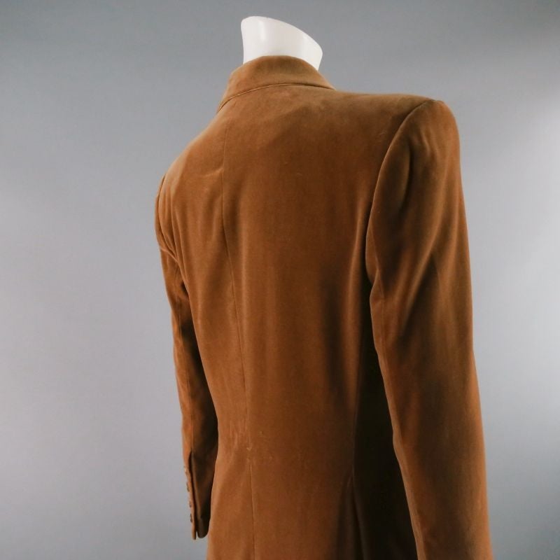 RICHARD TYLER 8 Champagne Silk Shift Dress & Brown Double Breasted Tuxedo Coat In Excellent Condition In San Francisco, CA