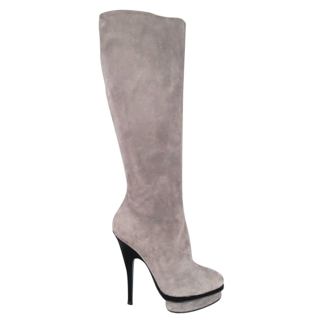 YSL Size 8 Gray Suede Stacked Platform Knee High Boots at 1stdibs