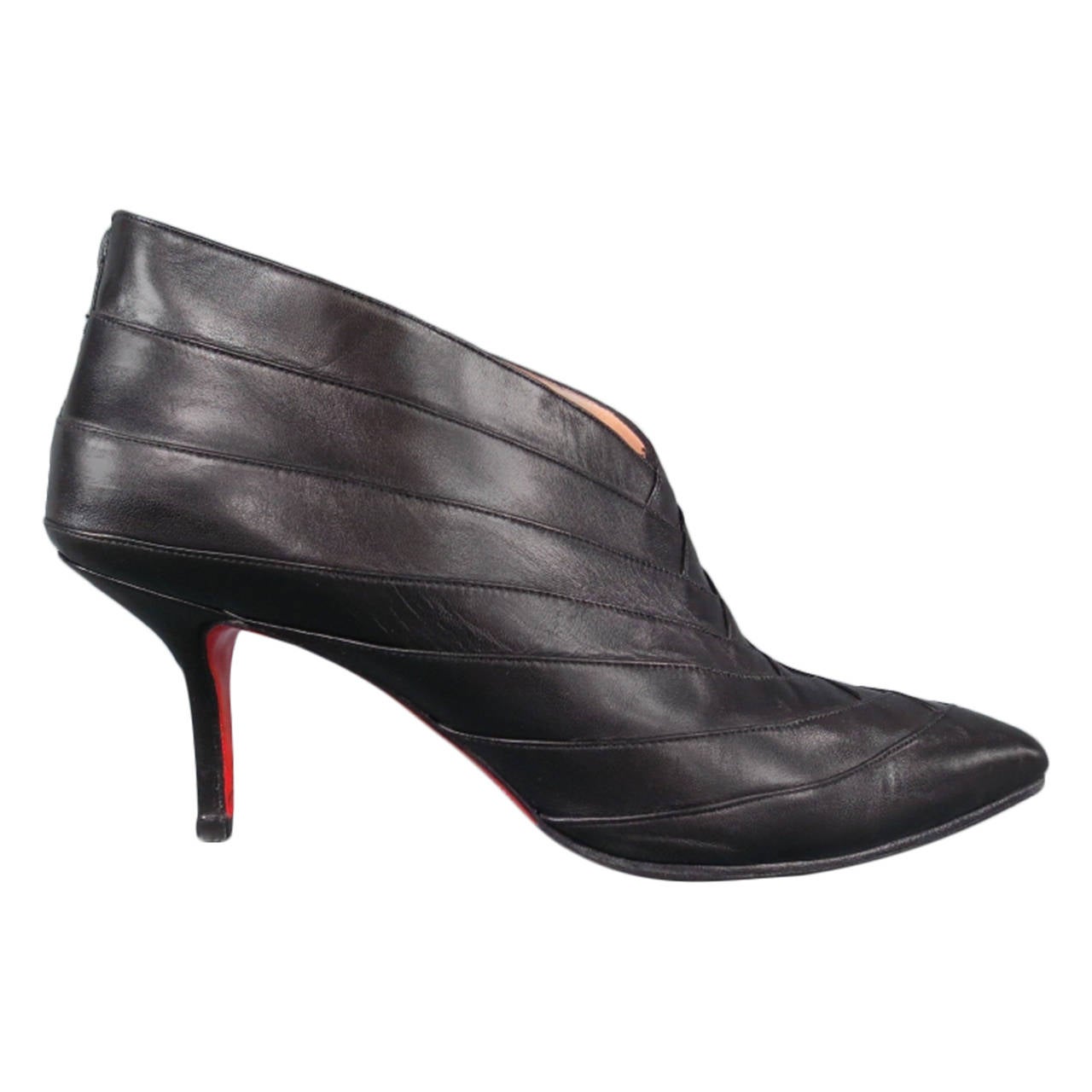 CHRISTIAN LOUBOUTIN Size 7.5 Black Layered Leather Pointed Toe Booties