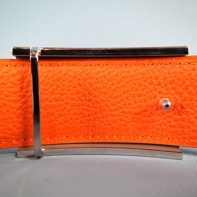 New HERMES Brown & Orange Two Tone Leather Reversable Silver H Buckle Belt In New Condition In San Francisco, CA