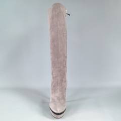 YSL Size 8 Gray Suede Stacked Platform Knee High Boots