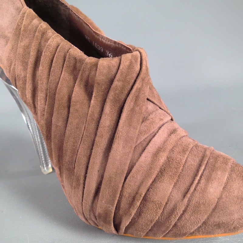 ALEXANDER WANG Size 6 NATASHA Brown Pleated Suede Cleer Heel Booties In New Condition In San Francisco, CA