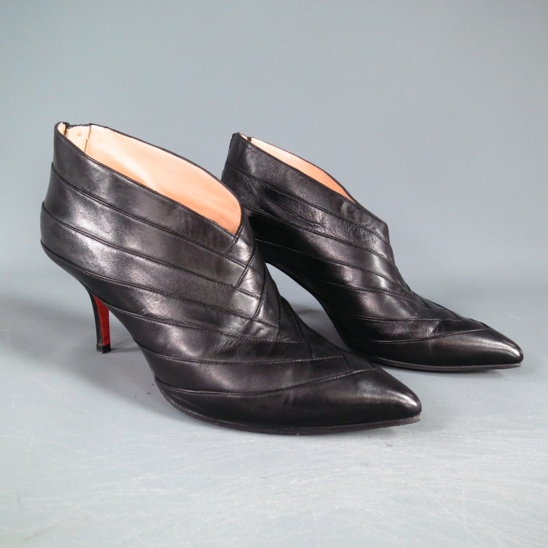 CHRISTIAN LOUBOUTIN Size 7.5 Black Layered Leather Pointed Toe Booties In Excellent Condition In San Francisco, CA