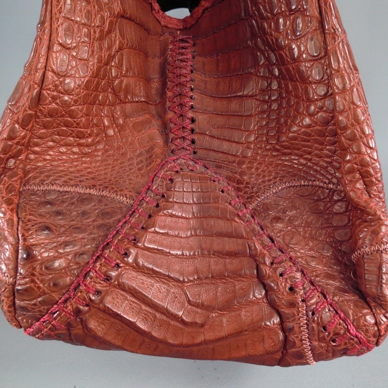 CARLOS FALCHI Muted Burgundy Marsala Alligator Woven Shoulder Bag 1