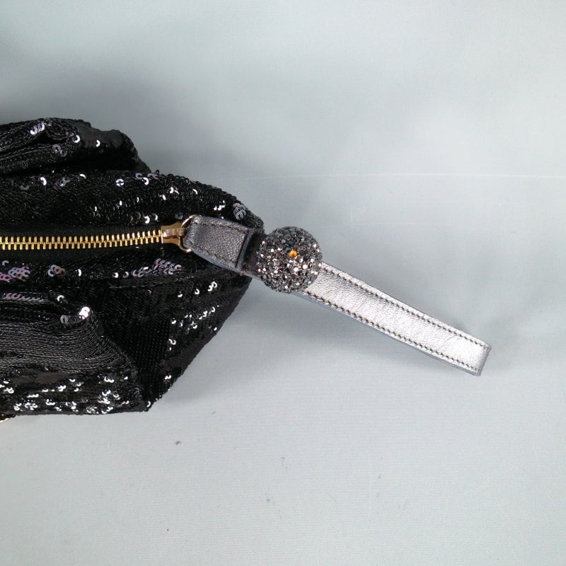 EMPORIO ARMANI Black Two Tone Sequin Wristlet Handbag 2