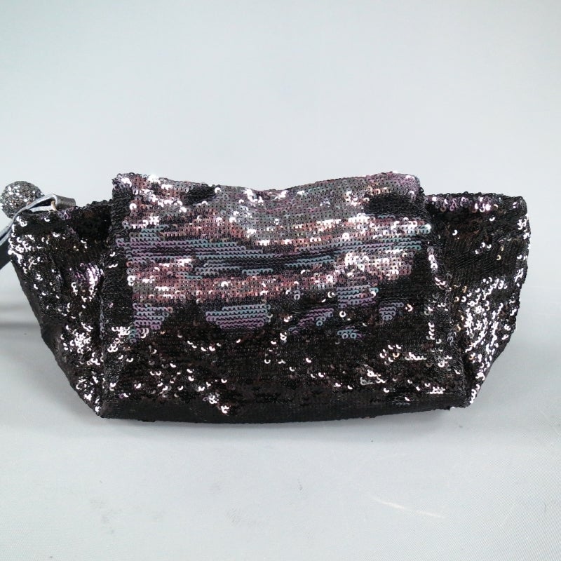 EMPORIO ARMANI Black Two Tone Sequin Wristlet Handbag 4