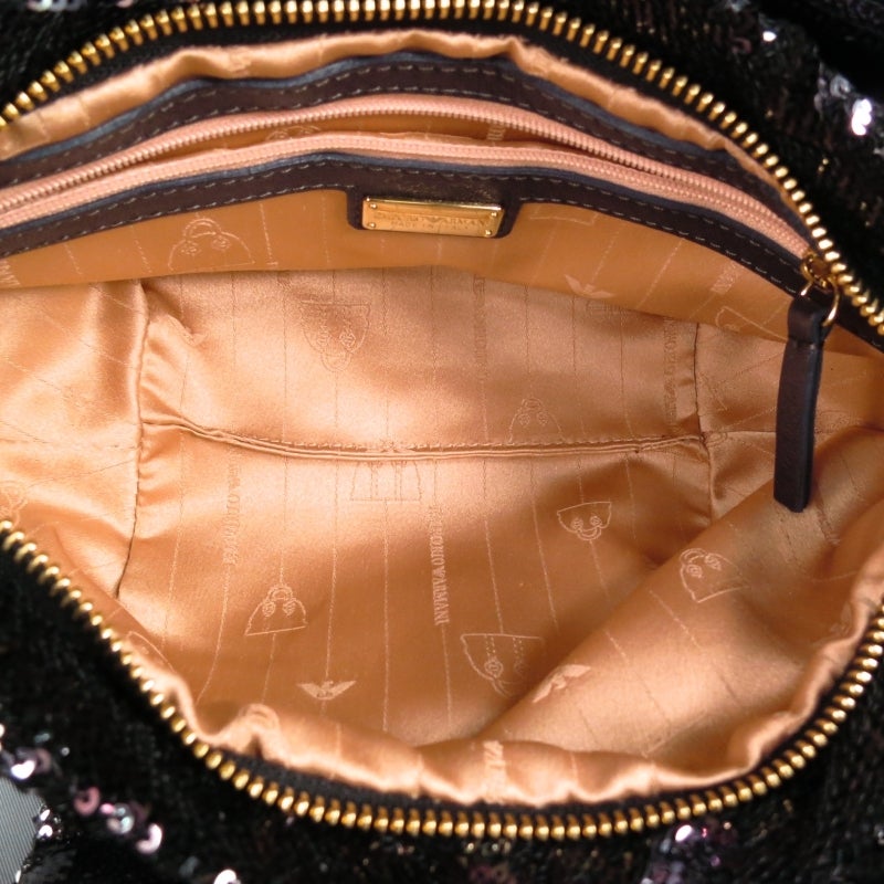 EMPORIO ARMANI Black Two Tone Sequin Wristlet Handbag 6