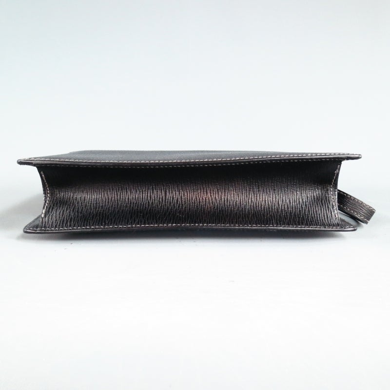 SALVATORE FERRAGAMO Black Textured Leather Wristlet Clutch Bag In Excellent Condition In San Francisco, CA