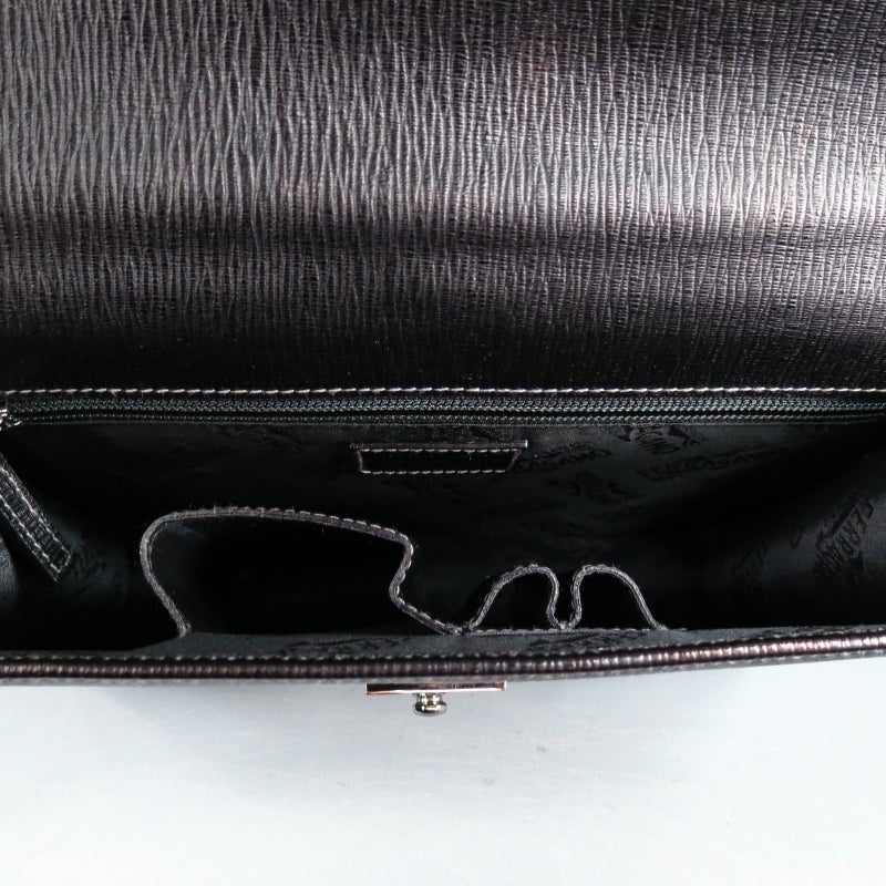 Women's or Men's SALVATORE FERRAGAMO Black Textured Leather Wristlet Clutch Bag