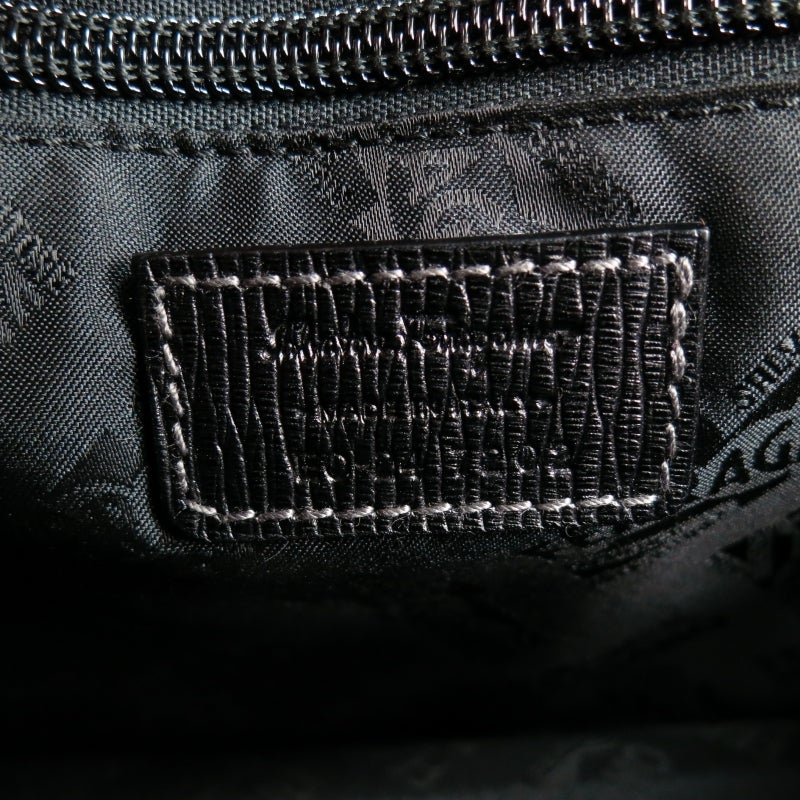 SALVATORE FERRAGAMO Black Textured Leather Wristlet Clutch Bag 1