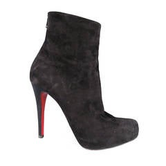 CHRISTIAN LOUBOUTIN Size 7.5 Black Suede " PARIS 100" Stiletto Ankle Boots