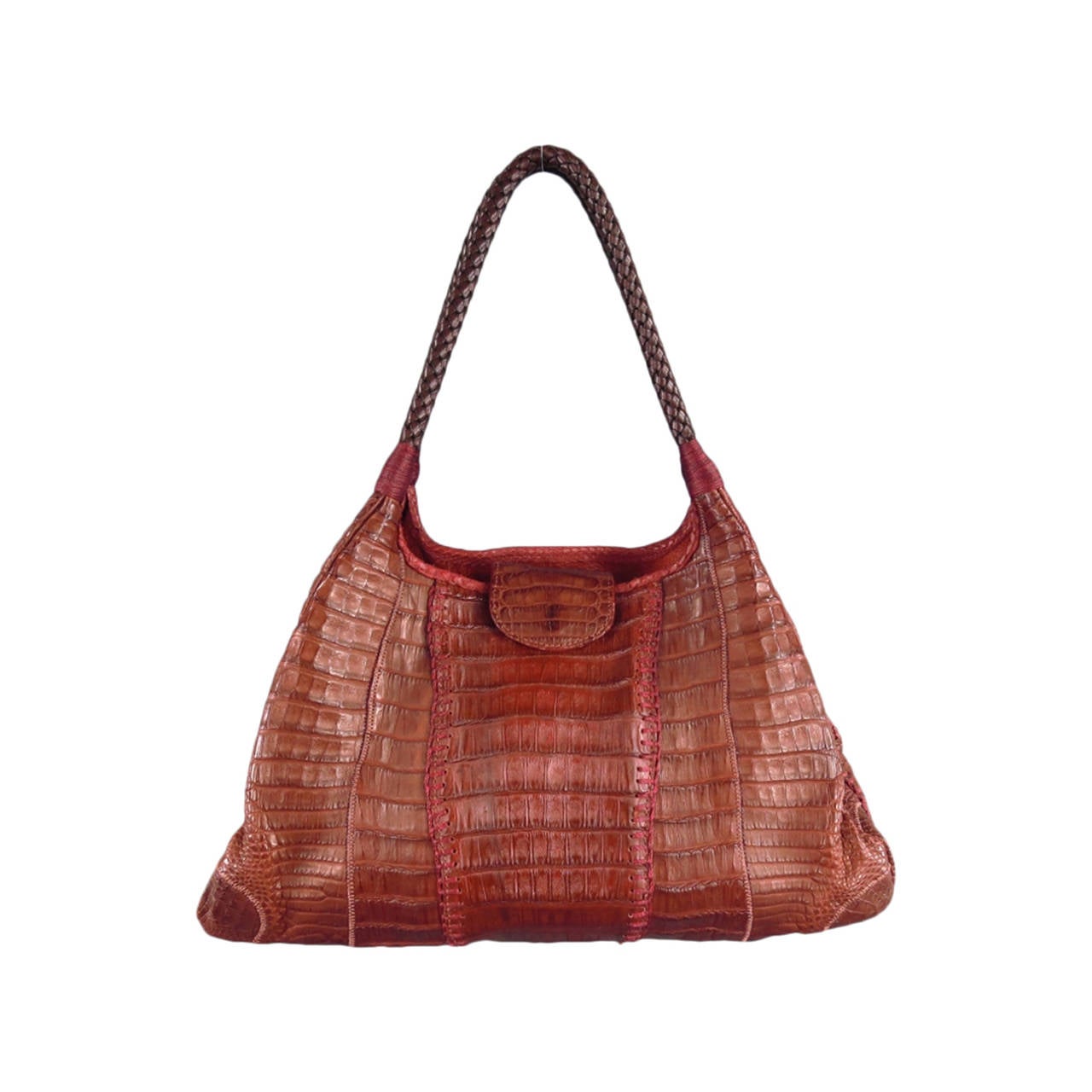 CARLOS FALCHI Muted Burgundy Marsala Alligator Woven Shoulder Bag at ...