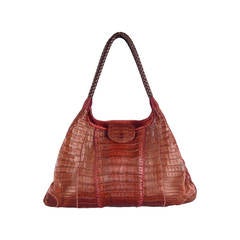 CARLOS FALCHI Muted Burgundy Marsala Alligator Woven Shoulder Bag