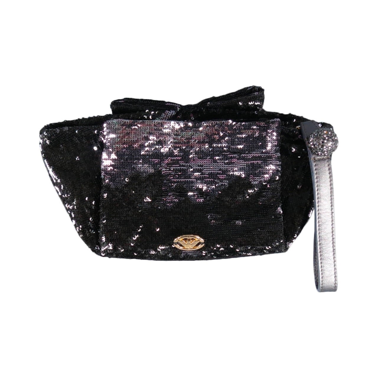 EMPORIO ARMANI Black Two Tone Sequin Wristlet Handbag