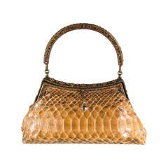 CLARA KASAVINA Beige Python Leather Crystal Rhinestone Evening Purse