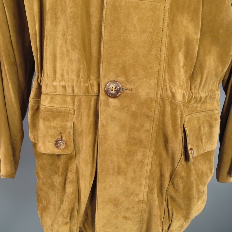 LORO PIANA Men's 46 Tan Suede Drawstring Waist Jacket In Excellent Condition In San Francisco, CA