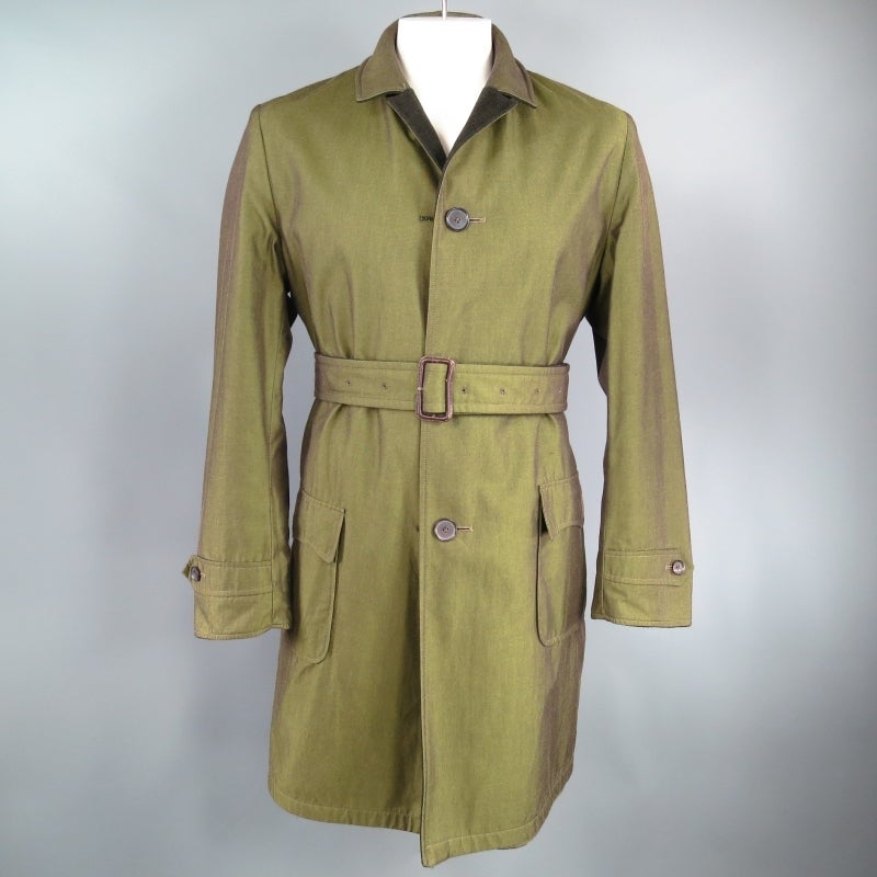 BURBERRY PRORSUM 42 Hunter Green Wool / Cashmere Two Toned Reversible Coat In Excellent Condition In San Francisco, CA