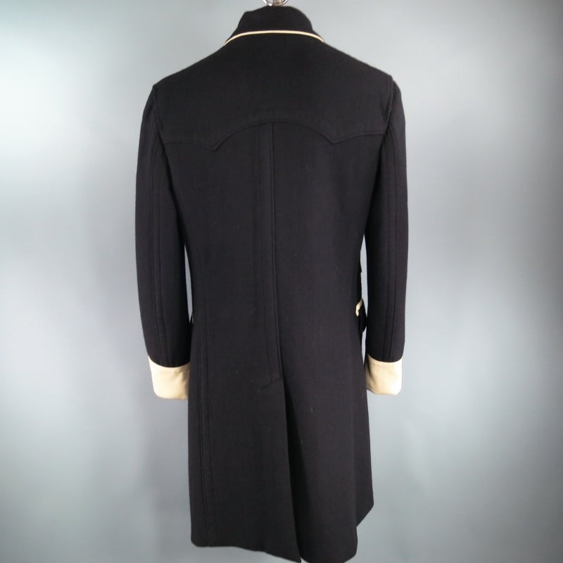 JEAN PAUL GAULTIER 42 Black Wool Blend Leather Trim Coat 3