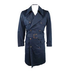 DOLCE & GABBANA 40 Navy Cotton Double Breasted Trenchcoat