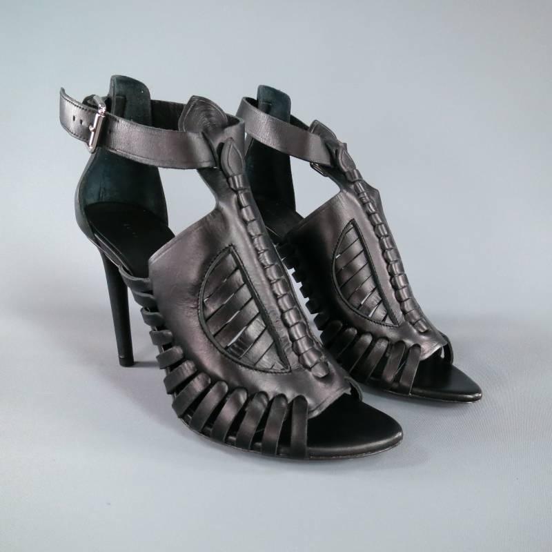 Proenza Schouler Black Leather Strappy Woven Sandals In New Condition In San Francisco, CA