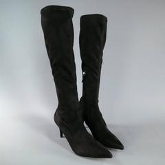 BARNEY'S NEW YORK Size 7.5 Black Suede Pointed Toe Knee Length Boots