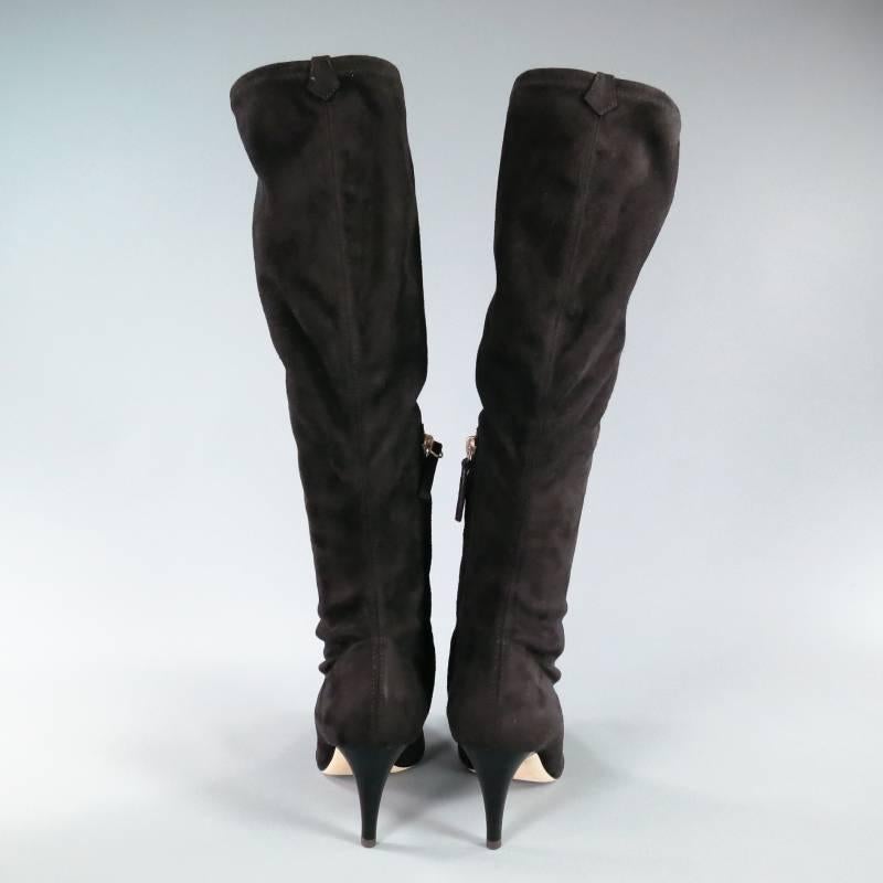 Women's BARNEY'S NEW YORK Size 7.5 Black Suede Pointed Toe Knee Length Boots