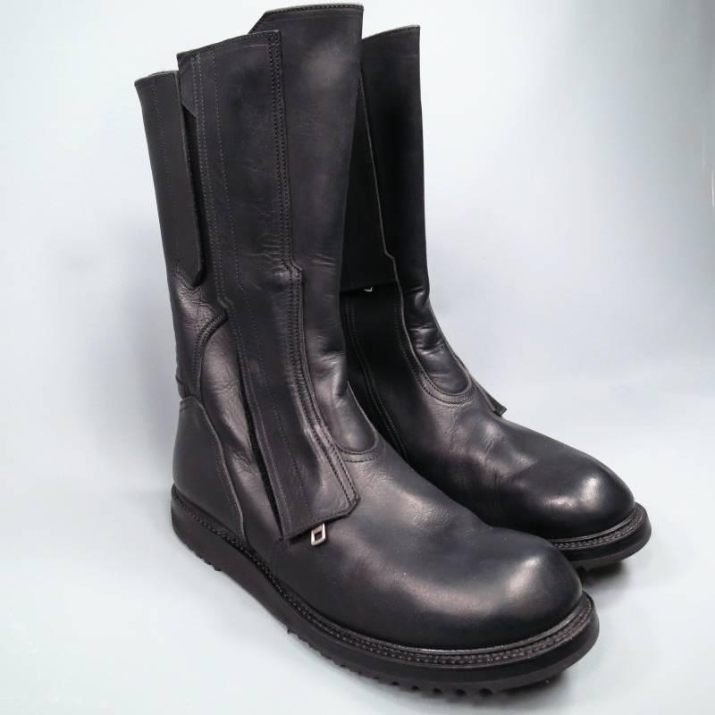 RICK OWENS Size 10.5 Black Leather Tall Zip Boots 2