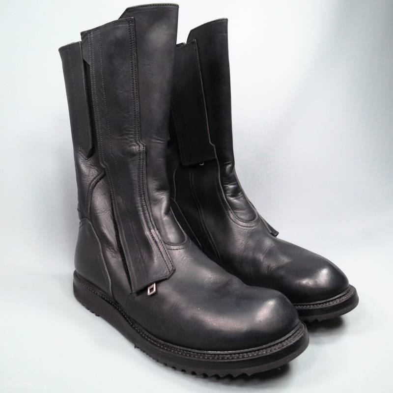 RICK OWENS Size 10.5 Black Leather Tall Zip Boots In Excellent Condition In San Francisco, CA