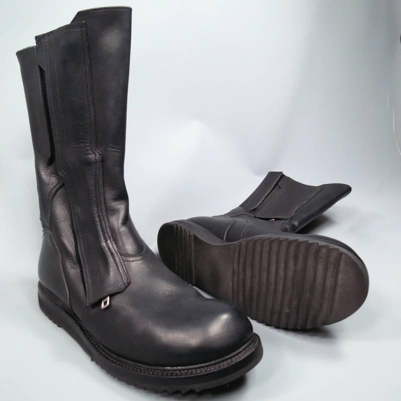 RICK OWENS Size 10.5 Black Leather Tall Zip Boots 1