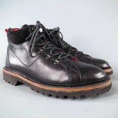 KITON Size 8 Black & Red Leather "Hiker Style" Boots