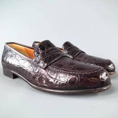 SALVATORE FERRAGAMO Size 7.5 Men's Brown Alligator Loafers