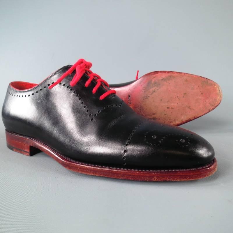 KITON Size 7.5 Men's Black & Red Leather Lace Up 3