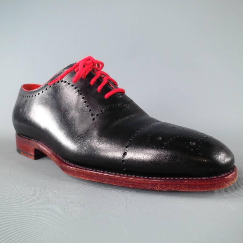 KITON Size 7.5 Men's Black & Red Leather Lace Up 4