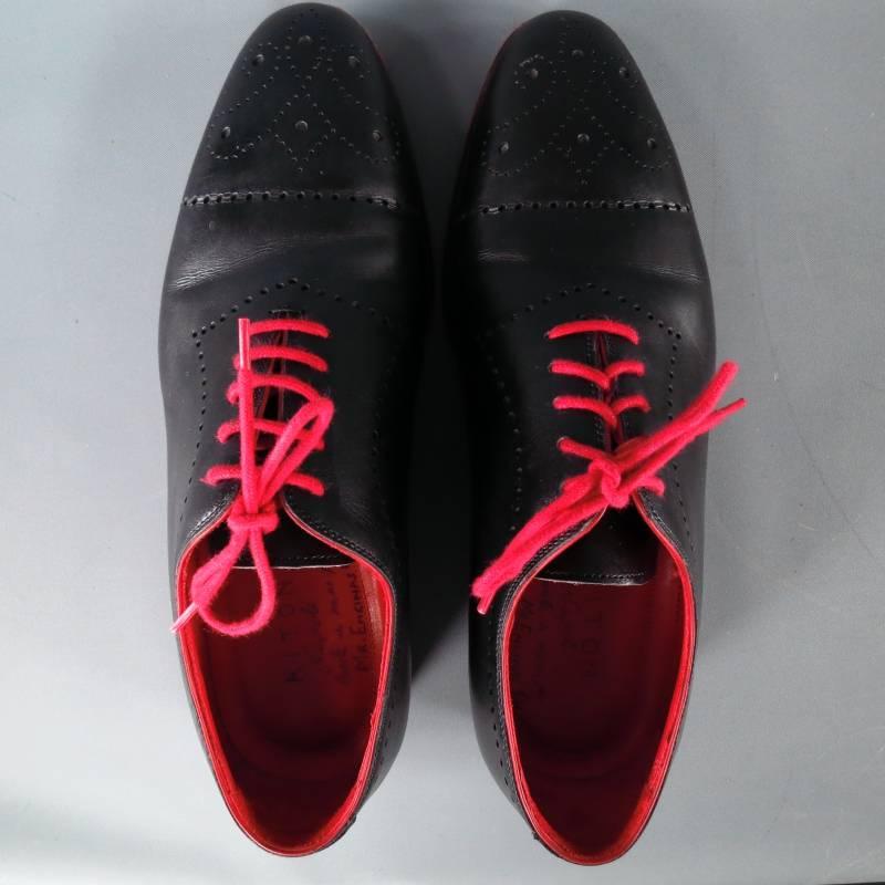 KITON Size 7.5 Men's Black & Red Leather Lace Up In Excellent Condition In San Francisco, CA