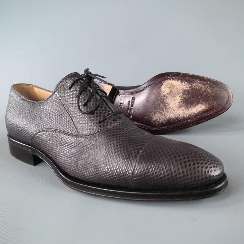 GIORGIO ARMANI Size 7.5 Charcoal Textured Leather Lace Up Cap Toe Derbys In Excellent Condition In San Francisco, CA