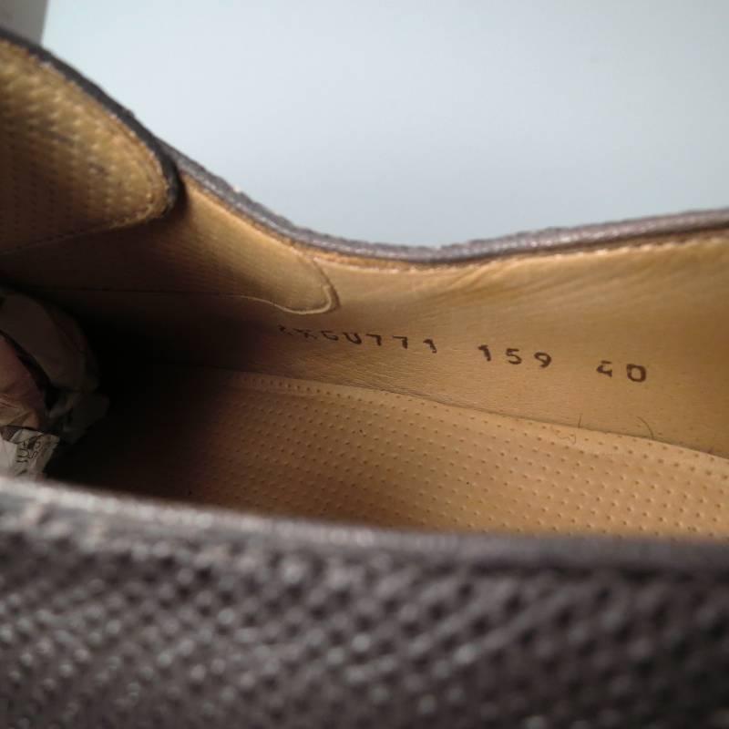 GIORGIO ARMANI Size 7.5 Charcoal Textured Leather Lace Up Cap Toe Derbys 3