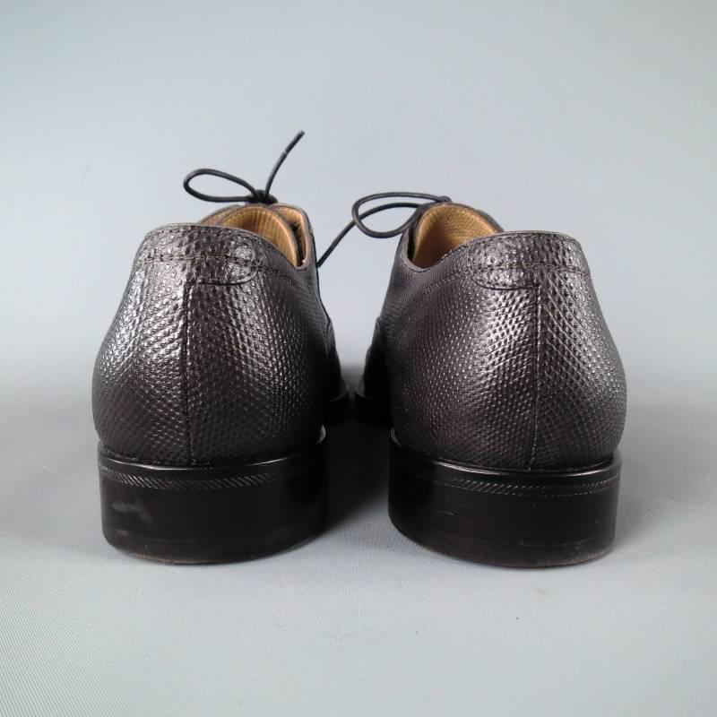 GIORGIO ARMANI Size 7.5 Charcoal Textured Leather Lace Up Cap Toe Derbys 2
