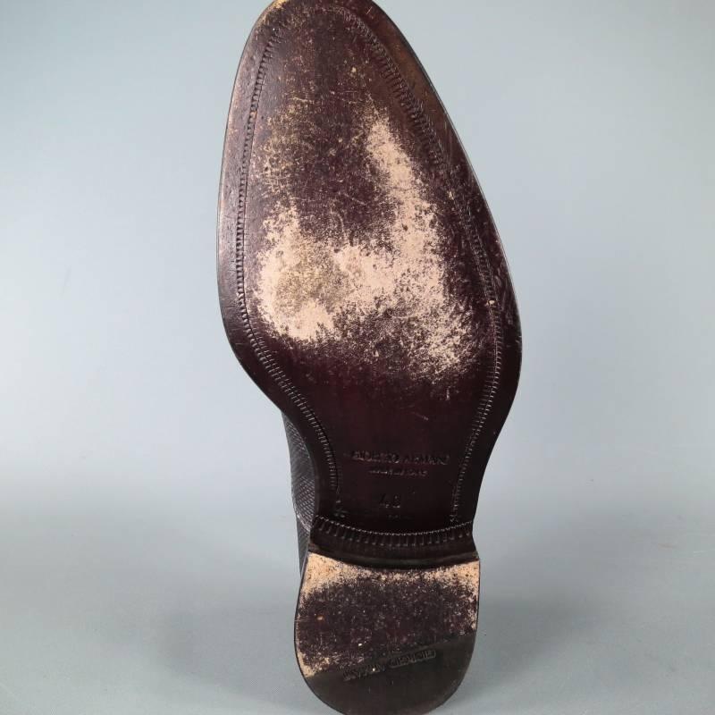 GIORGIO ARMANI Size 7.5 Charcoal Textured Leather Lace Up Cap Toe Derbys 4