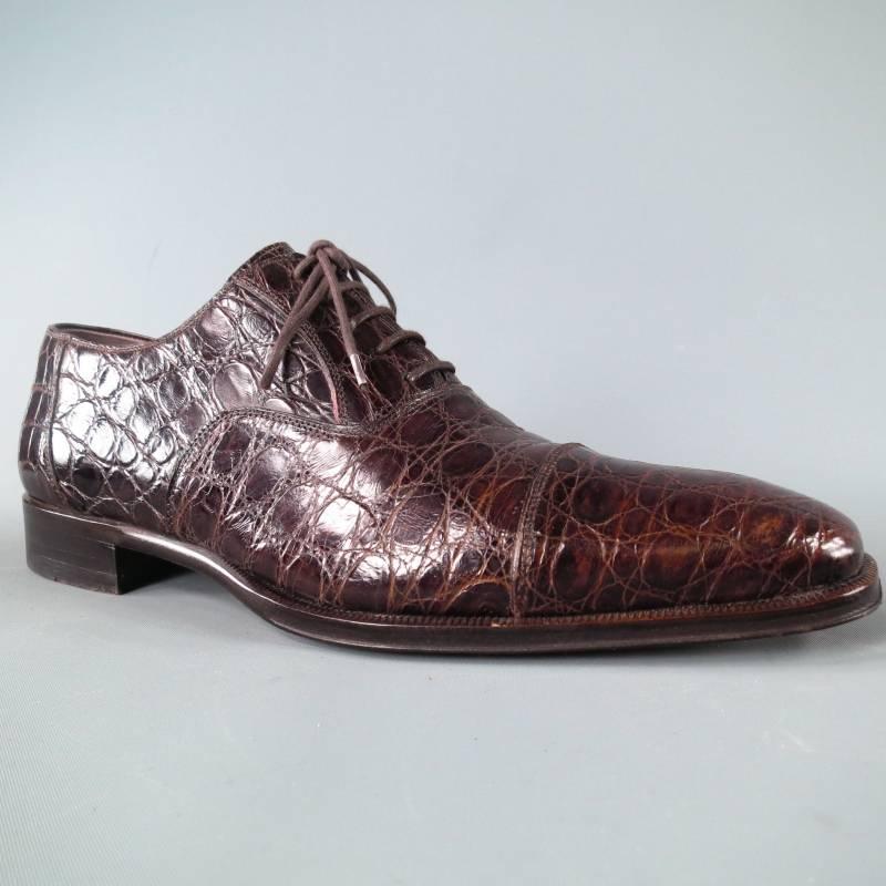 Men's BERGDORF GOODMAN Size 8 Brown Crocodile Textured Lace Up