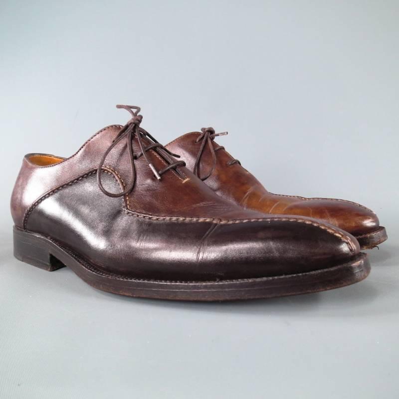 TANINO CRISCI Size 7.5 Brown Two Tone Top Stitch Leather Lace Up In Excellent Condition In San Francisco, CA